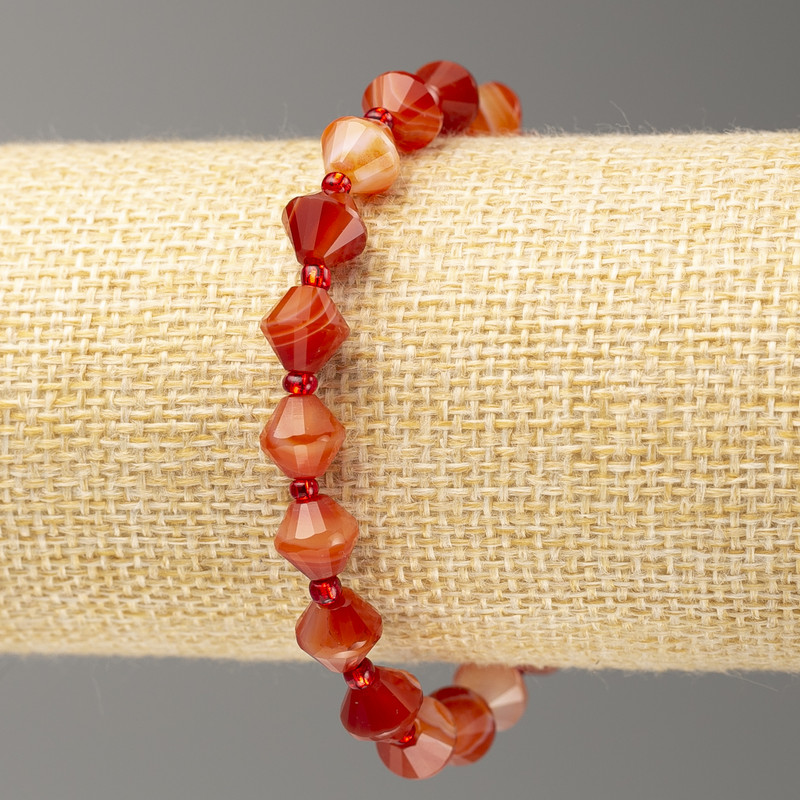 Elastic Bracelet with Sardonyx, Faceted Bicone Beads, 8x8 mm, length 18 cm