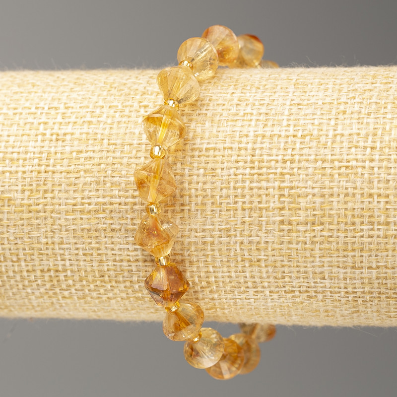Bracelet on elastic with Citrine gemstone, faceted bicones, 8x8mm, ±, length 18cm ±