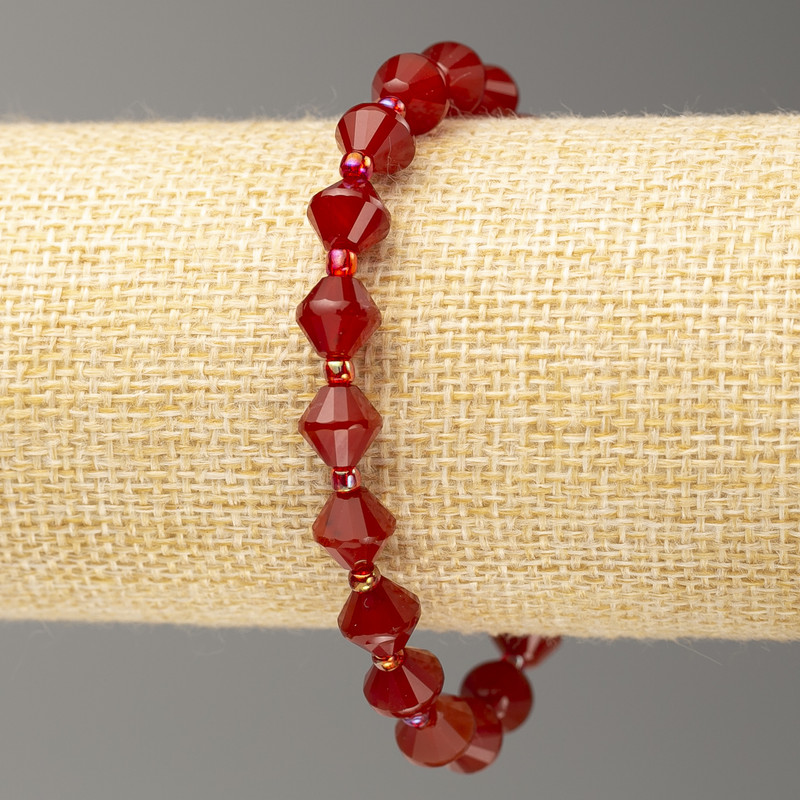 Elastic bracelet with Carnelian Carnelian Bead, faceted baguette, diameter 8x8 mm, approx. length 18 cm