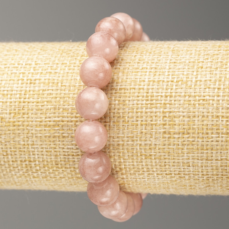 Silicone Elastic Strawberry Quartz Bead Bracelet (Synthetic Acrylic) Smooth Round Beads, 10mm diameter, length 18cm