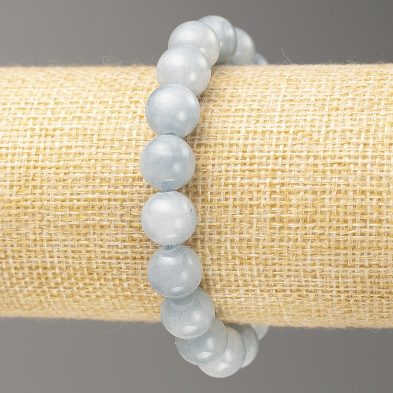 Elastic Bracelet Aquamarine Imitation (plastic/acryl) smooth beads, 10mm diameter +-, length 18cm+