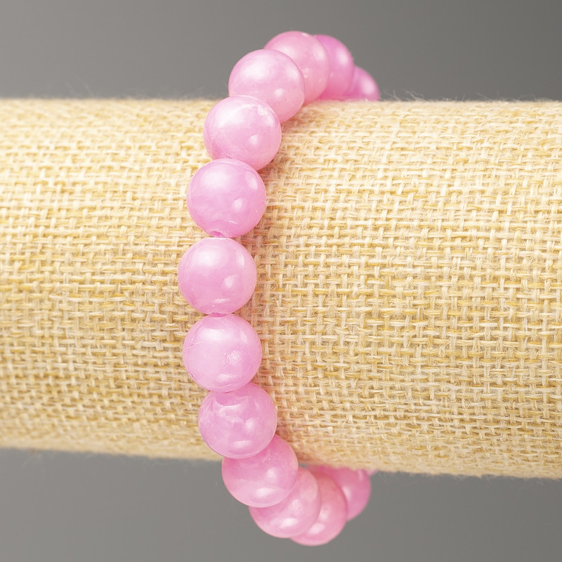 Elastic Pink Quartz Bracelet (Acrylic) Smooth Beads, 10mm diameter, length 18cm ±