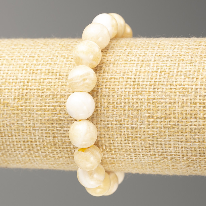 Bracelet on Elastic Band: Imitation Mother-of-Pearl, Smooth Beads, 10mm diameter, length 18cm