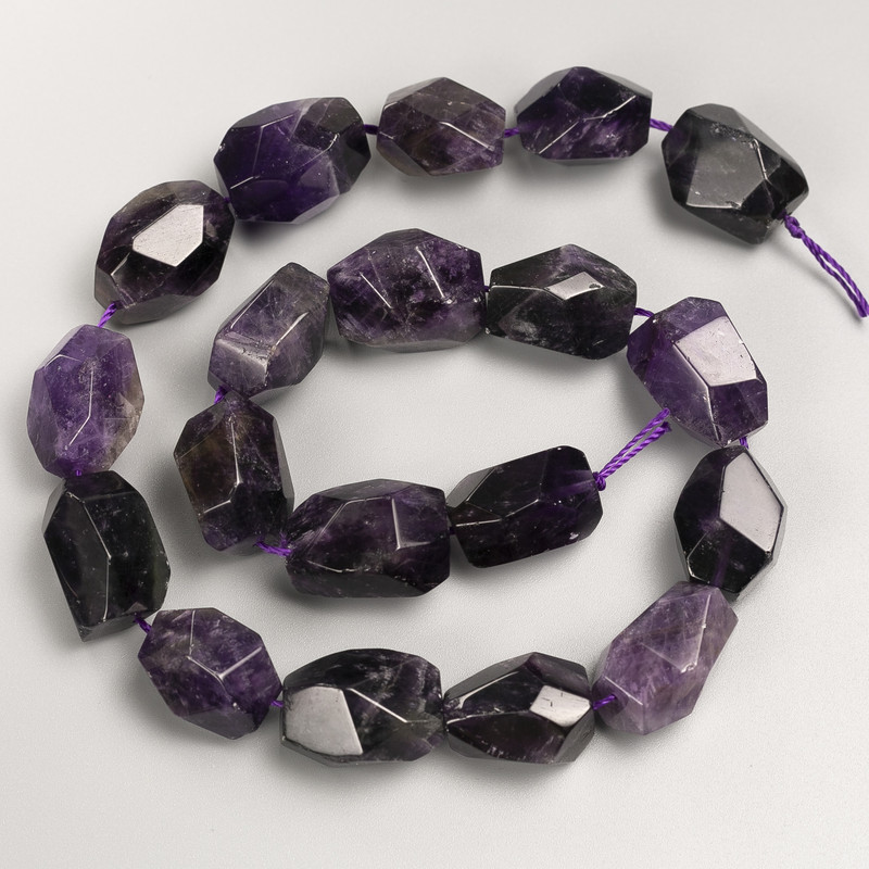 Amethyst Beads on Thread - Faceted Natural Nuggets, 15x20mm, length 39cm