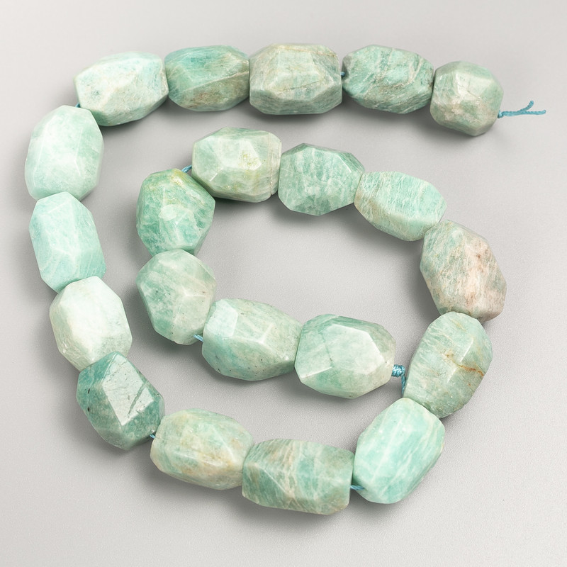 Amazonite Beads on Thread, Faceted Natural Nuggets, diameter 15x20mm, length 37cm