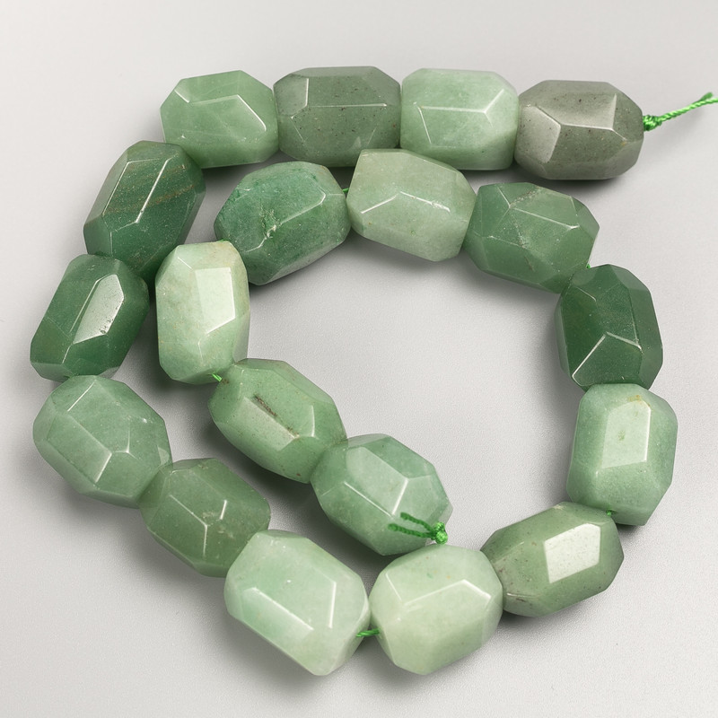 Jade Beads on Thread, Faceted Natural Jade Nuggets, 15x20 mm, approx. 39 in