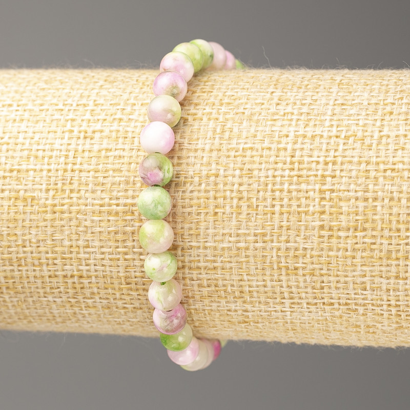 Bracelet Pink-Green White Oceanic Jade (imitation acrylic beads), diameter 6mm +-, length 18cm+- smooth bead on elastic