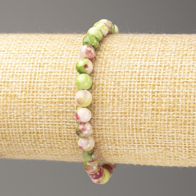 Bracelet Oceanic Jadeite (Imitation Jade) pink, green, white, circular beads 6mm, length 18cm, elastic, smooth beads