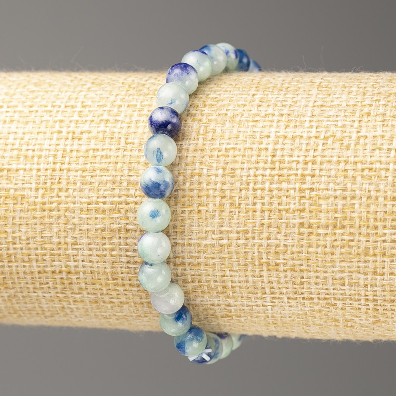 Bracelet Blue-White Oceanic Nephrite (artificial acrylic), 6mm +/- beads, length 18cm +/- smooth bead on elastic