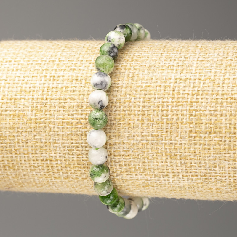 Bracelet in Gray-Green-White Oceanic Jade (artificial acrylic), diameter 6mm +-, length 18cm+- smooth bead on elastic