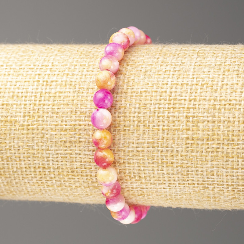 Bracelet in Raspberry-Orange-White Oceanic Jade (artificial acrylic), diameter 6mm ±, length 18cm ±, smooth beads on elastic