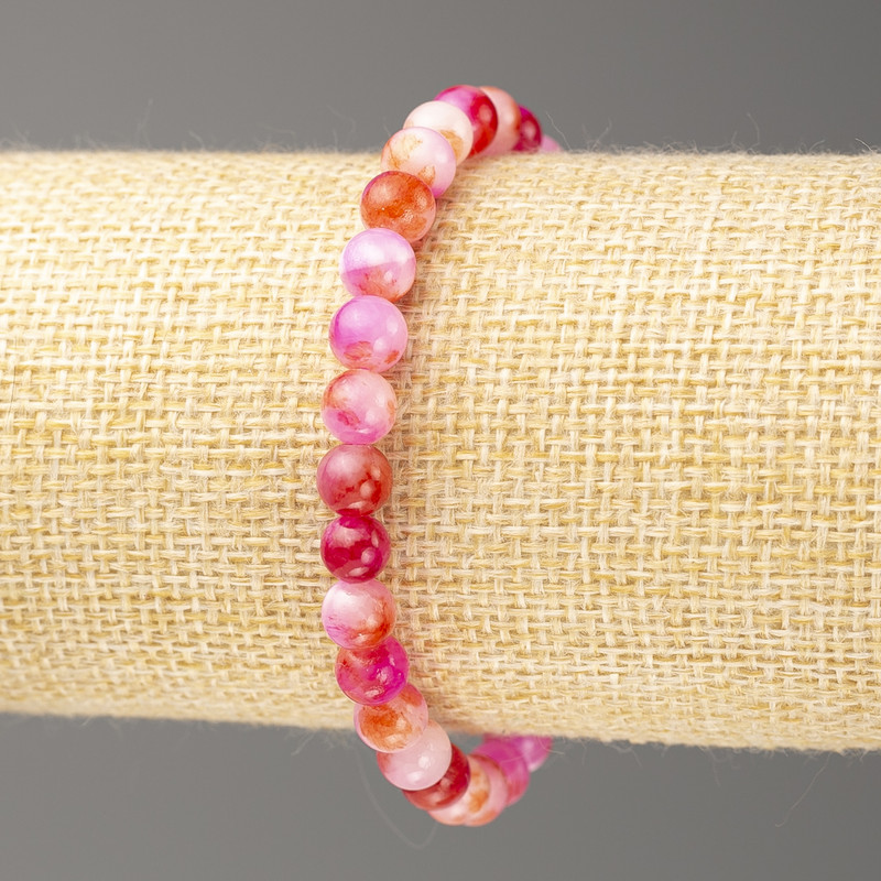 Bracelet with Pink-Ruddy White Oceanic Jade (artificial acrylic beads), diameter 6mm ±, length 18cm ±, smooth round beads on elastic