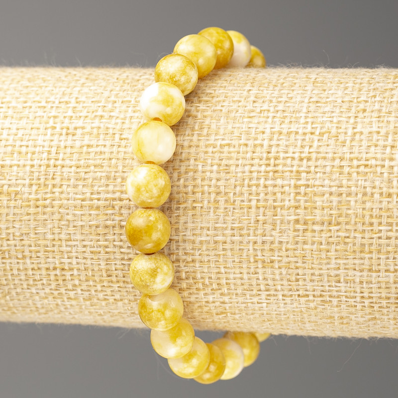 Mustard-White Oceanic Jade Bracelet (artificial acrylic), 8mm diameter ±, length 18cm ± smooth bead on elastic