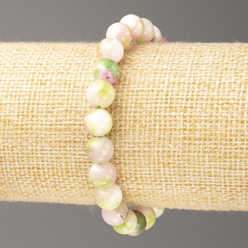 Bracelet pink-green-white Oceanic Jade (artificial acrylic beads), 8mm diameter ±, length 18cm ± smooth bead on elastic