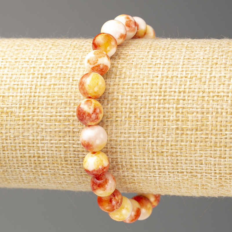 Bracelet yellow-brown-white Oceanic Nephrite (artificial acrylic), diameter 8mm +-, length 18cm+-, smooth round beads on elastic