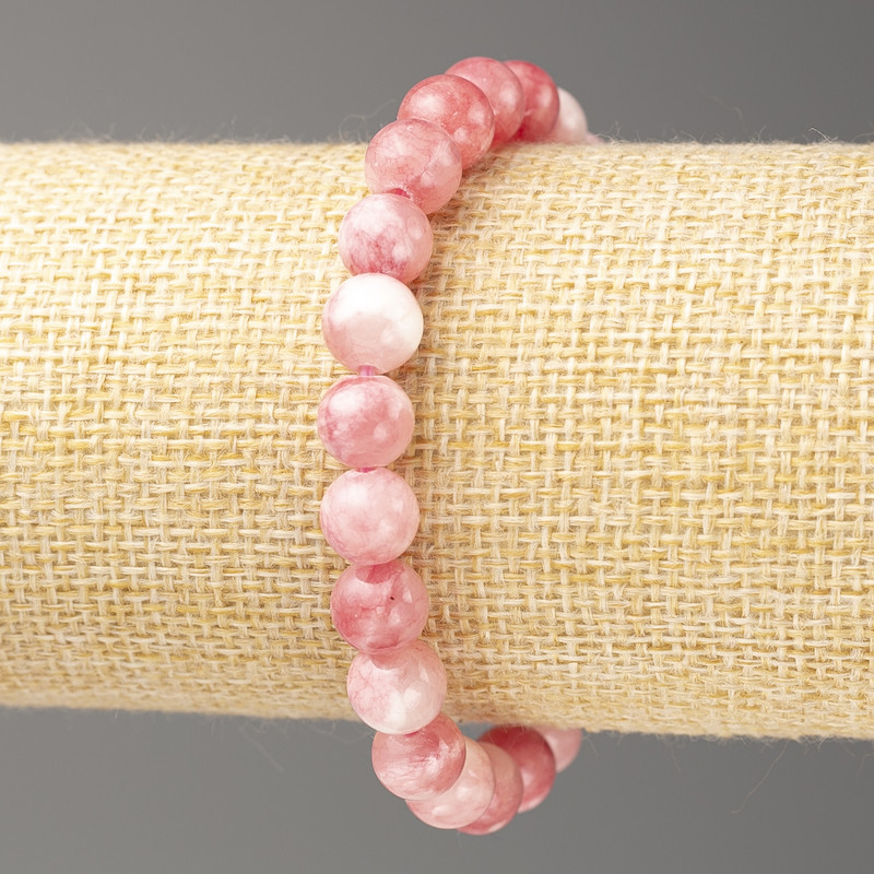 Strawberry White Ocean Jade (Artificial Acrylic) Bracelet, 8mm diameter ±, length 18cm ±, smooth beads on elastic