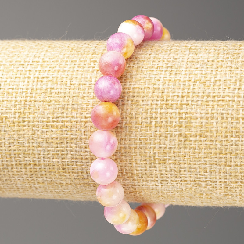 Bracelet Pink-Gold-White Oceanic Jade (artificial acrylic beads), diameter 8mm +-, length 18cm+-, smooth beads on elastic