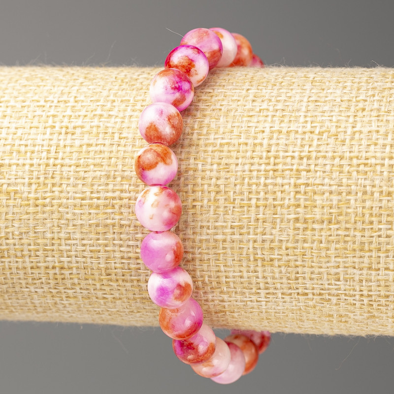 Bracelet Raspberry Rose Gold White Oceanic Jade (artificial acrylic beads), 8mm diameter +-, length 18cm+- smooth beads on elastic