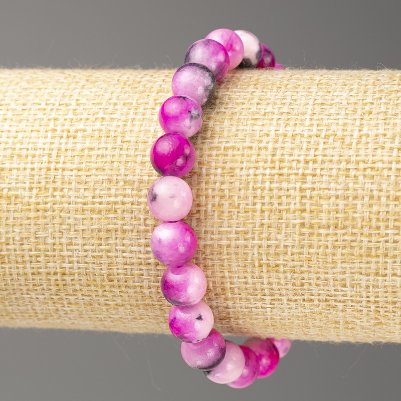 Bracelet in Raspberry Gray-White Oceanic Jade (artificial acrylic), diameter 8mm +-, length 18cm+-, smooth beads on elastic