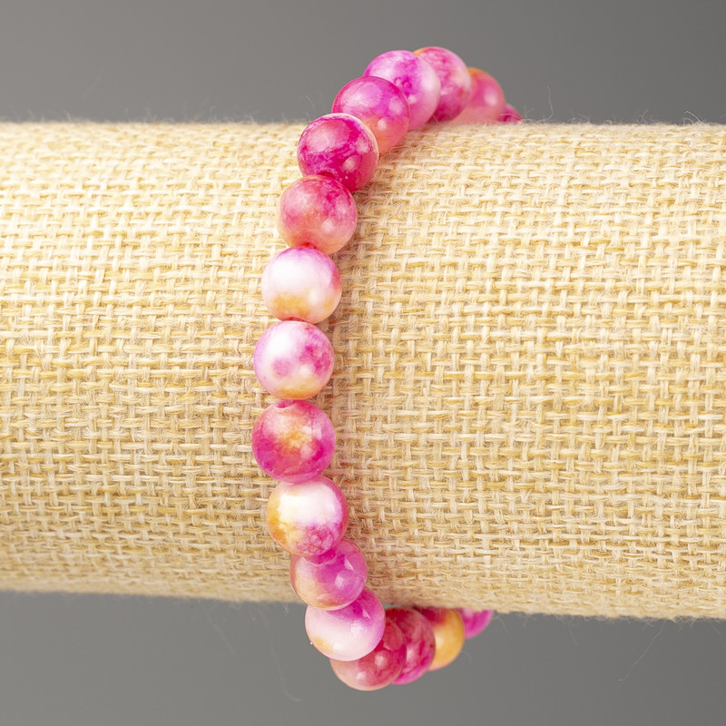 Bracelet in Raspberry Yellow White Oceanic Nephrite (artificial acrylic), diameter 8mm +-, length 18cm+-, smooth bead on elastic