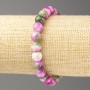 Bracelet in Raspberry-Red, Green, and Gray Oceanic Jade (artificial acrylic), diameter 8mm +-, length 18cm +-, smooth bead on elastic