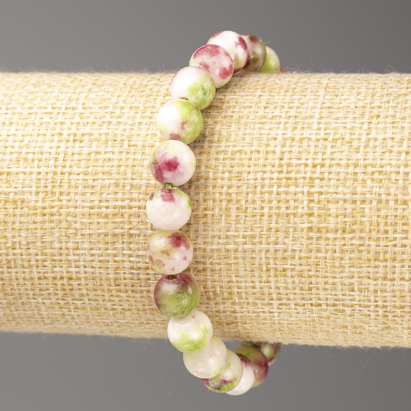 Bracelet pink-green-white oceanic Jade (artificial acrylic), 8mm diameter +-, length 18cm+-, smooth bead on elastic
