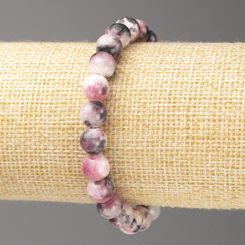 Bracelet pink-gray-white Oceanic Jade (artificial acrylic beads), 8mm diameter +-, length 7.1 in +- smooth bead on elastic