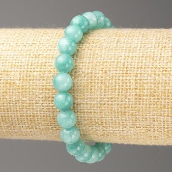 Aquamarine Bracelet (plastic acrylic beads), 8mm diameter ±, length 7.1in ± Smooth beads on elastic