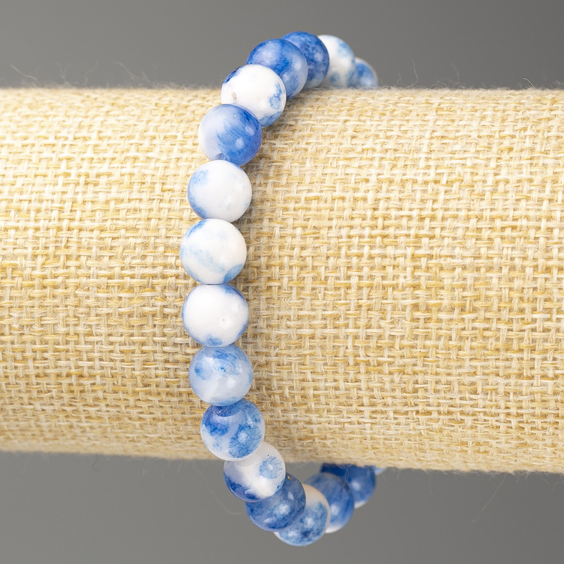 Bracelet Blue-White Oceanic Jade (artificial acrylic), diameter 8mm ±, length 18cm ± smooth beads on elastic