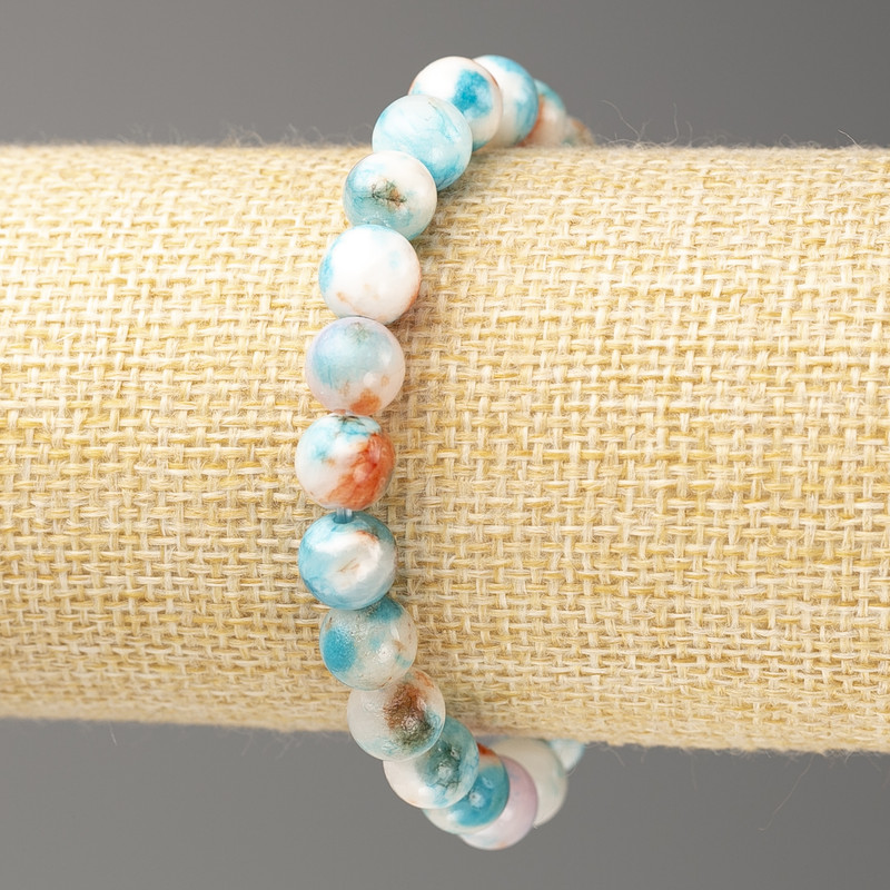 Bracelet blue-gold white oceanic Jade (artificial acrylic beads), diameter 8mm +-, length 18cm+-, smooth round beads on elastic