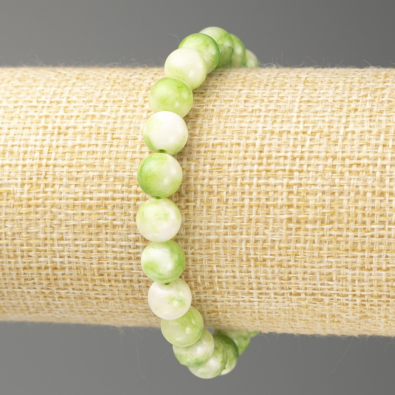 Bracelet Green-White Oceanic Jade (artificial acrylic beads), diameter 8mm ±, length 18cm ± smooth round beads on elastic