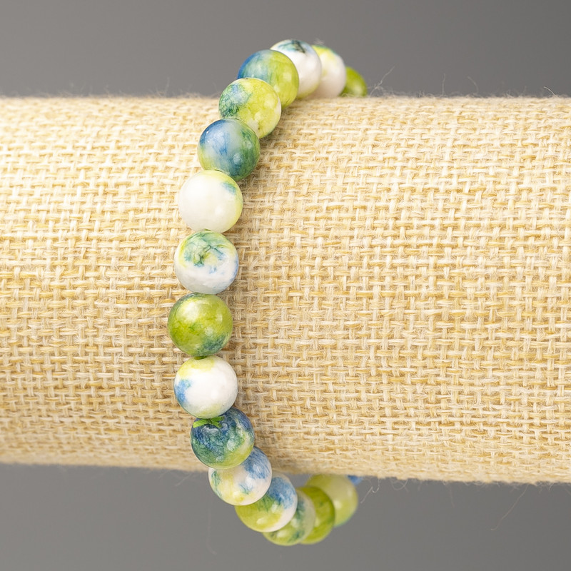 Bracelet Oceanic Jade (Artificial Acrylic) blue-green-white, 8mm beads, diameter 8mm, length 18cm, smooth round beads on elastic