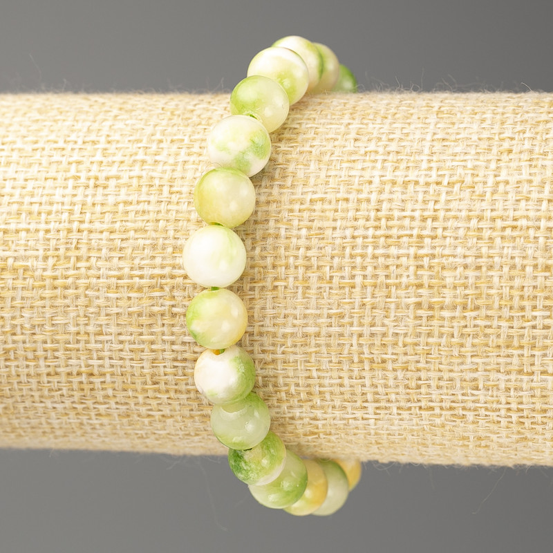 Bracelet green yellow white ocean-inspired Jade imitation (acrylic), diameter 8mm +-, length 18cm+-, smooth bead on elastic
