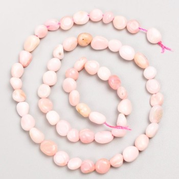 Beads on a Thread of Natural Stone Pink Opal, tumbled, diameter 6×8 mm, length 39 cm