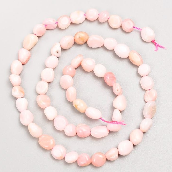 Beads on a Thread of Natural Stone Pink Opal, tumbled, diameter 6×8 mm, length 39 cm