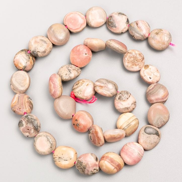 Rhodonite Beads on Thread, Rhodonite Tumbled, 11x15 mm ±, Length 40 cm ±