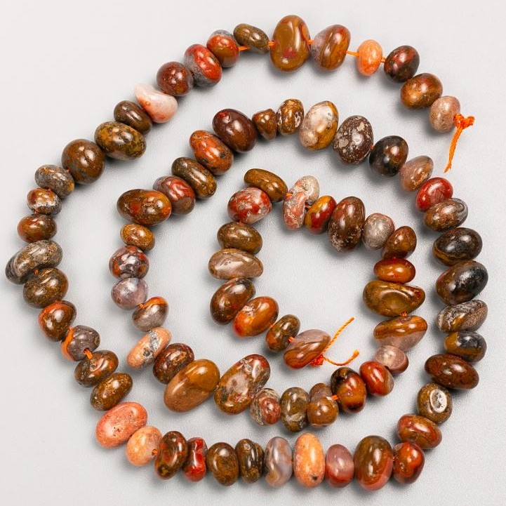 Jasper Beads on a Thread, tumbled, 8x5 mm, length 40 cm