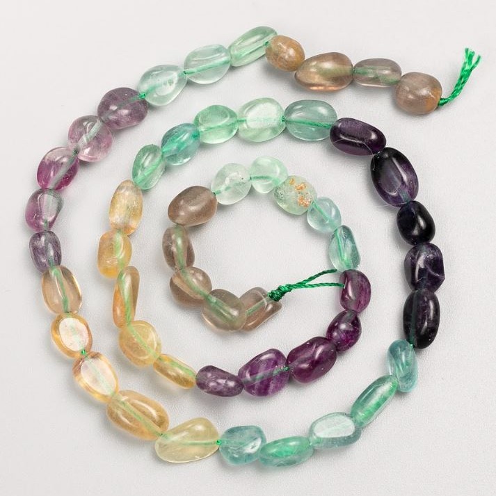 Fluorite Beads on Thread, Tumbled Fluorite 7×11–6×7 mm, Length 41 cm