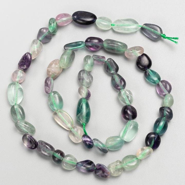 Fluorite Beads on Thread, tumbled, dia 7x11-6x8 mm +-, length 40 cm +