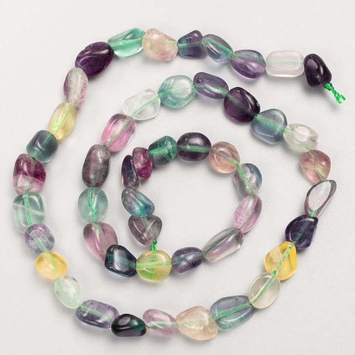Fluorite Beads on Thread, tumbled 8x9mm, length 40 cm