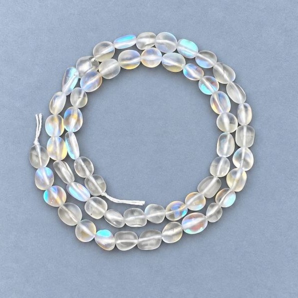 Opal Glass Beads on Thread, Tumbled, Ø6×7mm, 40 cm length