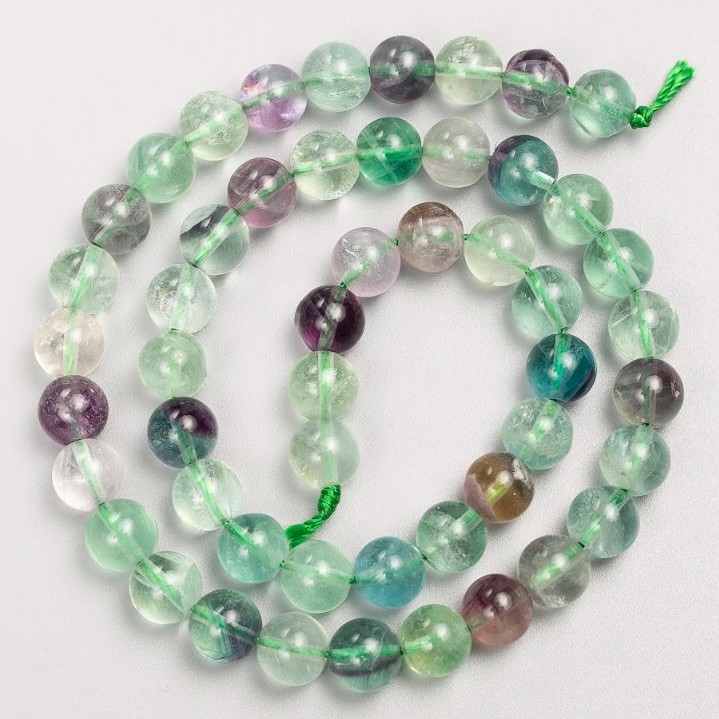 Fluorite Beads on Thread, Natural Stone, Smooth Round 8mm, Thread Length 39cm +