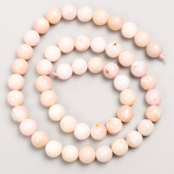 Beads on a Thread Natural Stone Pink Opal Smooth Round 8mm Diameter, 39cm Length +