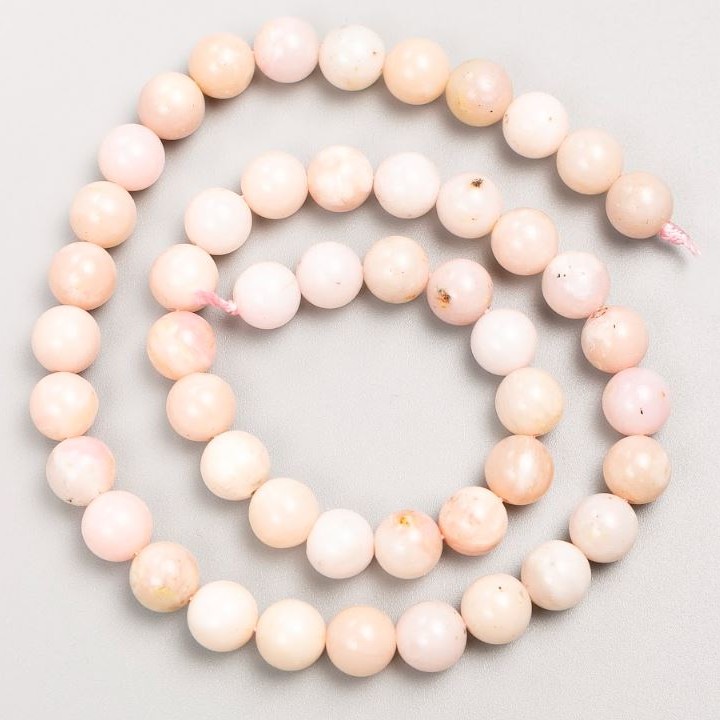 Beads on a Thread Natural Stone Pink Opal Smooth Round 8mm Diameter, 39cm Length +
