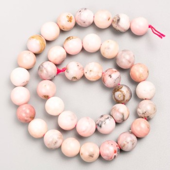 Beads on Thread Natural Stone Pink Opal Smooth Round 10mm, 39cm length +