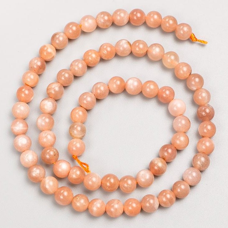 Selenite Beads on Thread, Natural Stone, Smooth Sphere 6mm Ø, Length 39cm ±