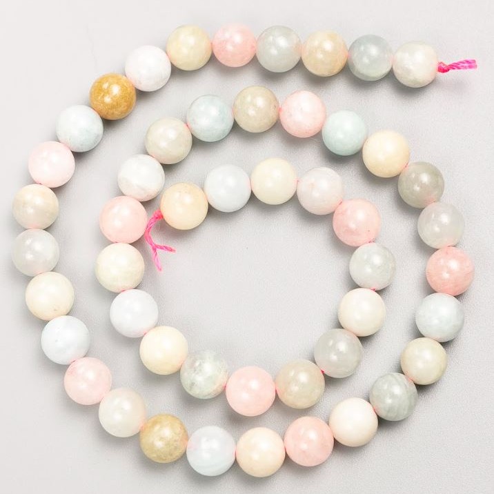 Morganite Beads on Thread - Natural Stone, Smooth Round Bead 8.5 mm, 40 cm Length