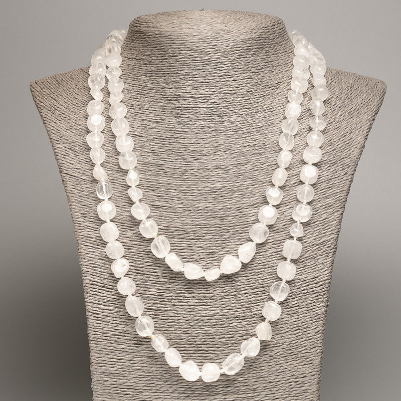 Long Necklace with Mountain Crystal and White Quartz, faceted, 5×8-10 mm, length 110 cm