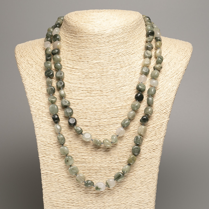 Long Seraphinite Bead Necklace, faceted, diameter 5×8-10mm, length 110cm