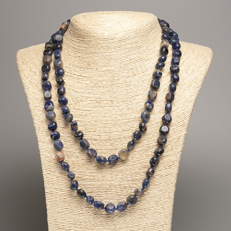 Long Bead Necklace Made of Sodalite, faceted, diameter 5x8-10mm, length 110cm